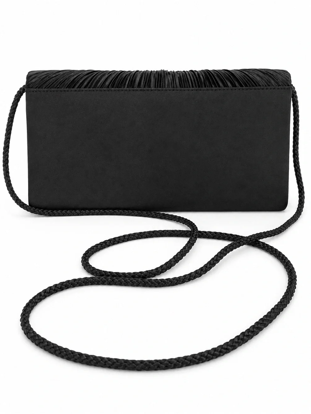 Black Pleated Knot Evening Clutch with Braided Strap